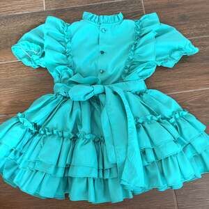 Vintage Martha's Miniatures Teal Green Frilly Dress with Heart Buttons